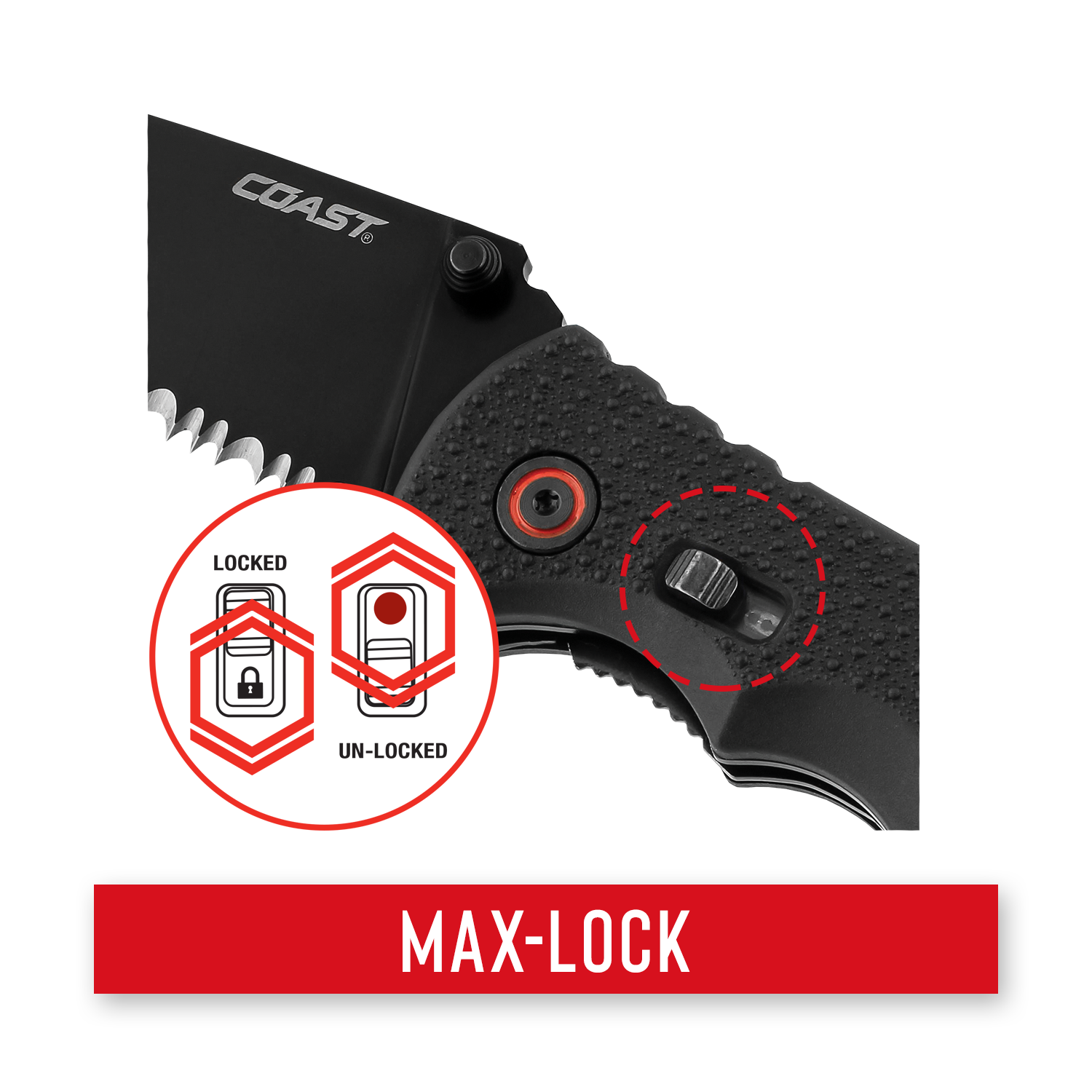 COAST DX330 Double Lock Folding Knife with Glass Breaker – COAST