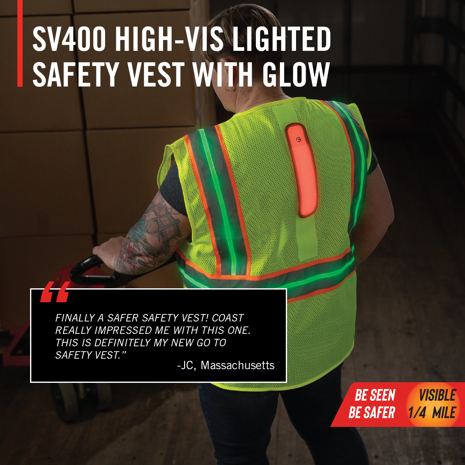 Coast SV400 Rechargeable / Reflective Hi Vis Safety Vest (Large)