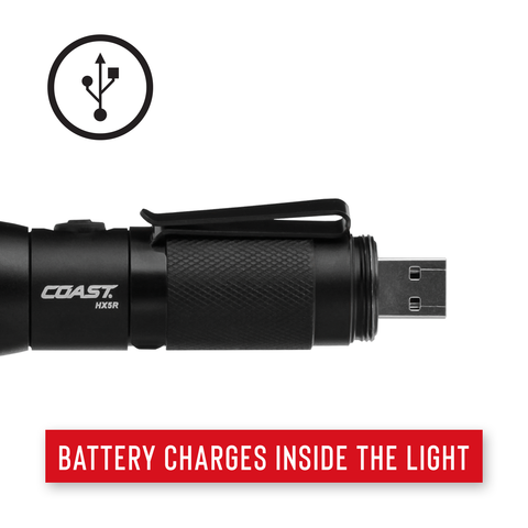 Lampe de poche rechargeable USB Coast HX5R, pile au lithium-ion comprise,  noir