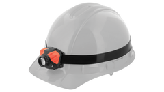 A COAST FL silicone headband with an LED headlamp attached to a white hard hat.