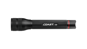 A side angle of the COAST G90 aluminum LED flashlight in black. 
