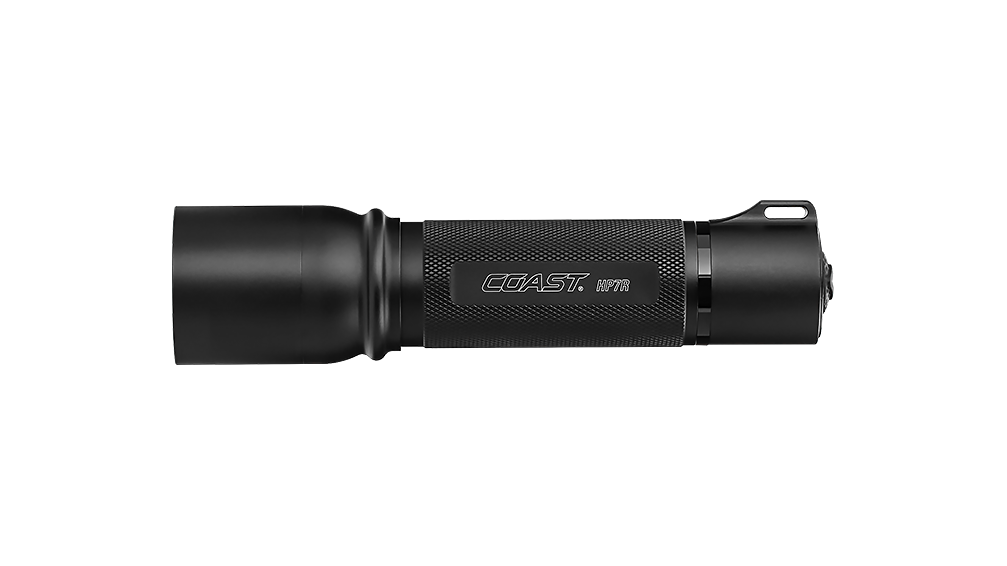 COAST HP7R Black 300 Lumen 6.125 Inch Rechargeable LED Flashlight, side photo