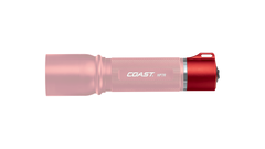 COAST Red HP7R 300 Lumen 6.125 Inch Rechargeable LED Flashlight Tail Cap, side photo