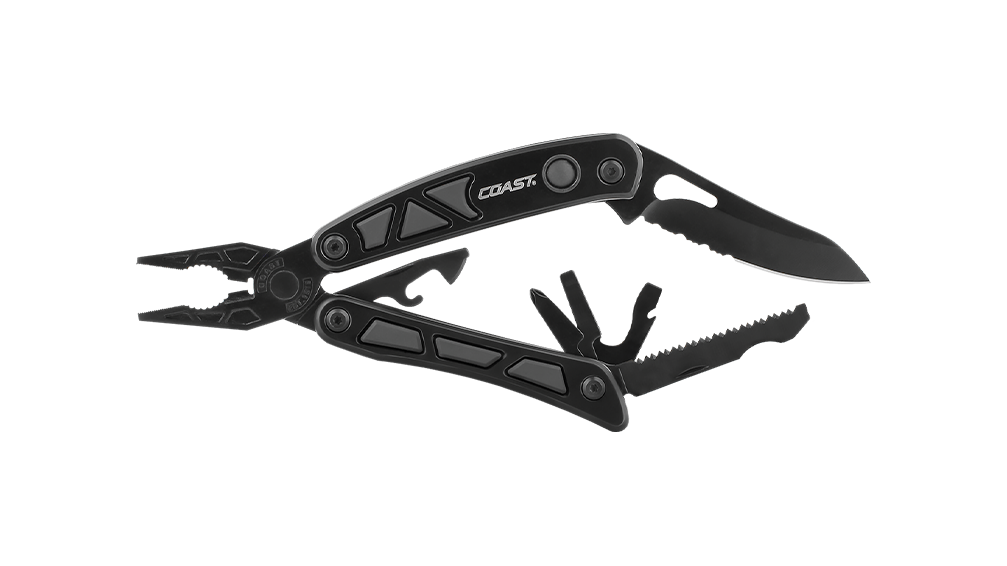 COAST LED155 Black LED Multi Tool with 13 Tools, Spring Loaded Pliers, 4 Inch Knife Blade, side photo