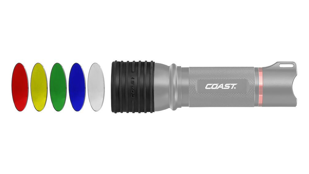 COAST LF100 Lens Filter Kit with Red, Yellow, Green, Blue, and Clear Lenses, side photo