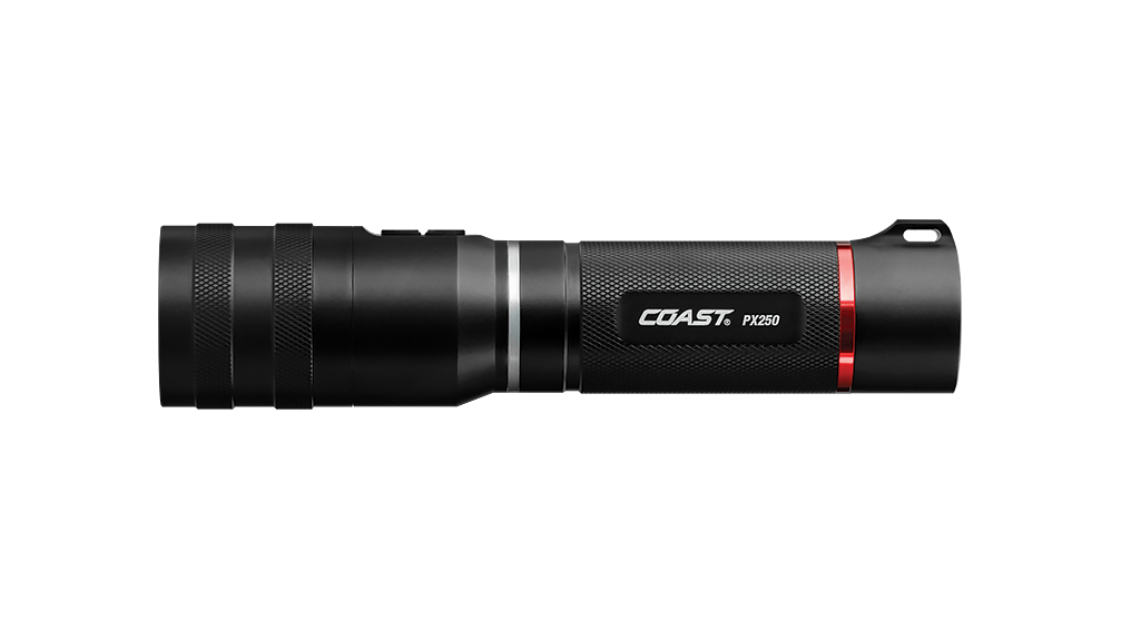 COAST PX250 650 Lumen 6.7 Inch Dual Color LED Stretching Flashlight, side photo