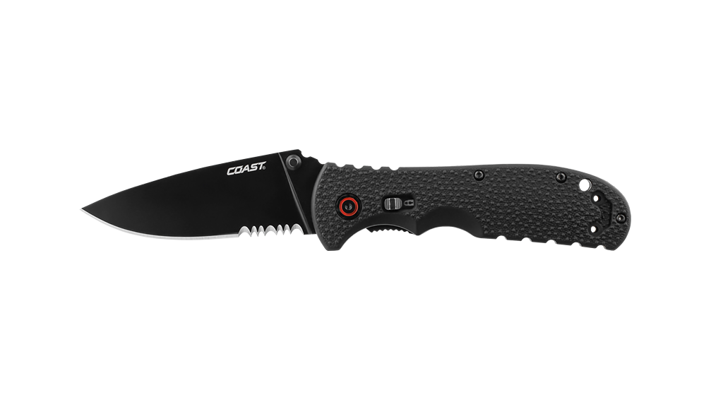 COAST RX350 3.625 Inch Stainless Steel Blade Folding Knife with Nylon Handle, Blade Assist, Max Lock, side photo