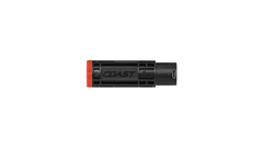 A side photo of the black COAST TX14R Rechargeable Battery with micro USB insert