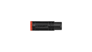 A side photo of the black COAST TX14R Rechargeable Battery with micro USB insert